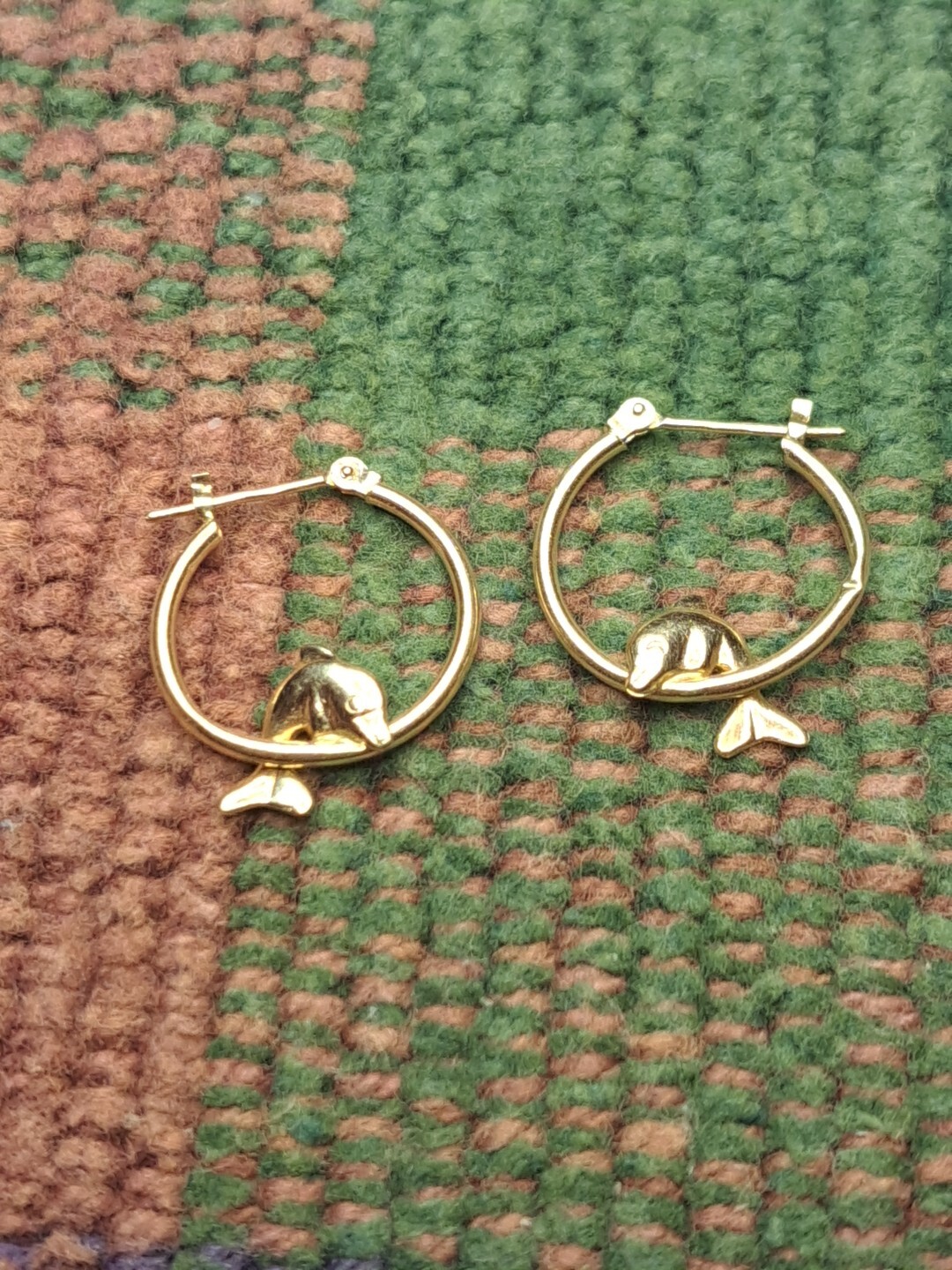 Solid 14 Kt Yellow Gold Stud Dolphin Designer Ear… - image 20