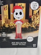 Gemmy Christmas Inflatable Jack Skellington with Wish List, 5.5 ft Height -