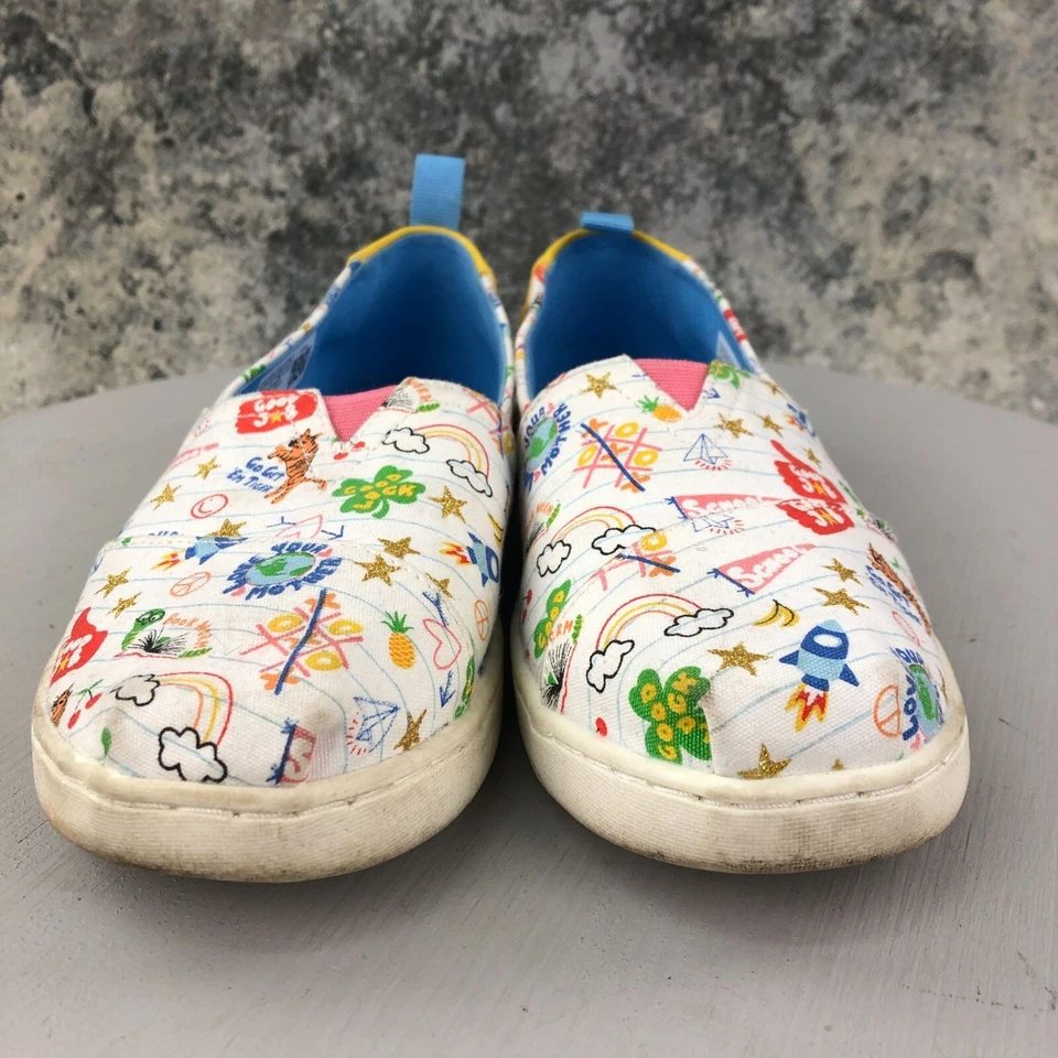 Toms Youth Talla 4 Alpargatas Notebook Doodles Blanco Multi Slip On Zapatos Bajos Foto 2 de 4