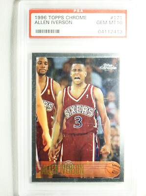 Allen Iverson 1996 Topps Chrome Basketball Rookie Card RC #171 PSA 