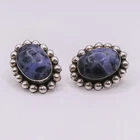 Vintage Taxco Mexico Sterling Silver 925 Blue Jean Sodalite Caviar Halo Earrings
