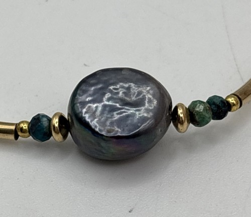 14k YG Filled Bracelet, Peacock Pearl, Blue/green Gemstones & Tube Beads Cathy B - Picture 8 of 8