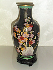 Vintage Vaso cloisonnè cinese con fantasia floreale a fondo nero 30cm