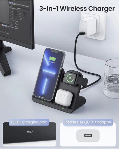 Wireless Charger Dock Charging Station 3in1 For Apple Watch IPhone - 第 2/5 張圖片