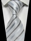New Stripes Silver Gray White 100% Silk Men's Tie Fashion Necktie 3.15''(8CM)