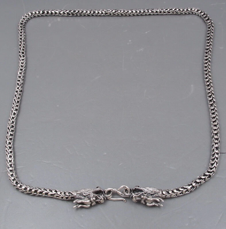 78g 24" 61cm 2 Cabezas Dragón Serpiente Escala 925 Plata de Ley Collar Cadena Foto 4 de 4