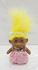 Vintage 1991 Troll Doll w/ Yellow Hair Pink Dress Marked Signed 5