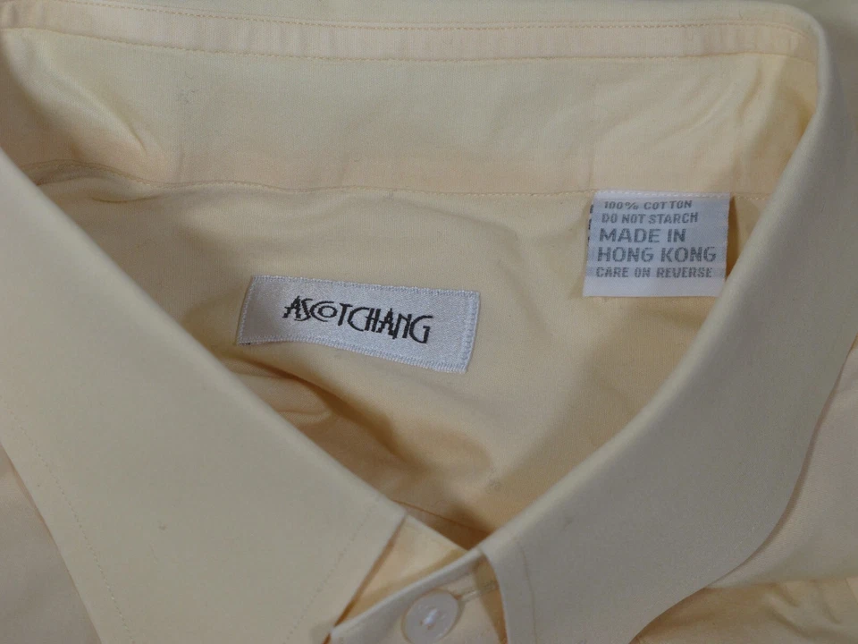 Ascot Chang Oxford Dress Shirt Yellow Cotton 17 x 33 Pearl Buttons - Image 3 of 4