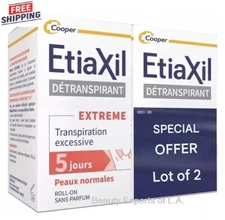 2 X Etiaxil Extreme Roll-On Anti-Perspirant Deodorant Normal Skin 15ml Exp 03/29