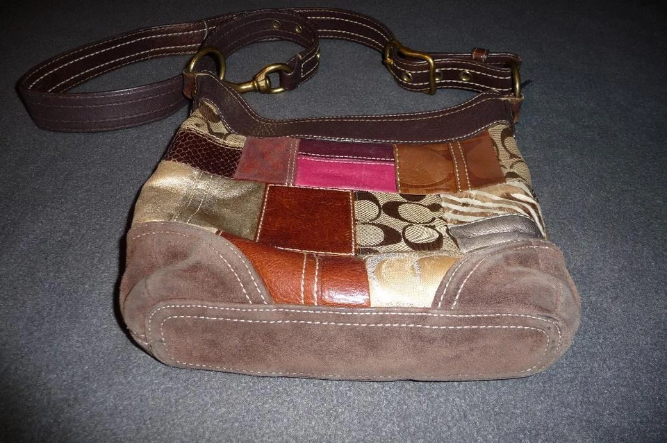 Cartera Convertible COACH Patchwork ~ $269 Edición Limitada Firma Cuero Marrón Gamuza Foto 2 de 4