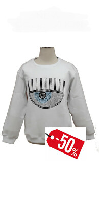 CHIARA FERRAGNI ORIGINAL SWEATSHIRT WHITE EYE SWAROVSKI GIRL GIRL NEW 