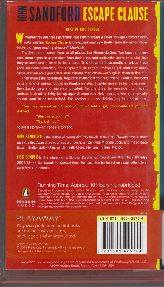 Escape Clause by John Sandford (Virgil Flowers 9) Unabridged Playaway
