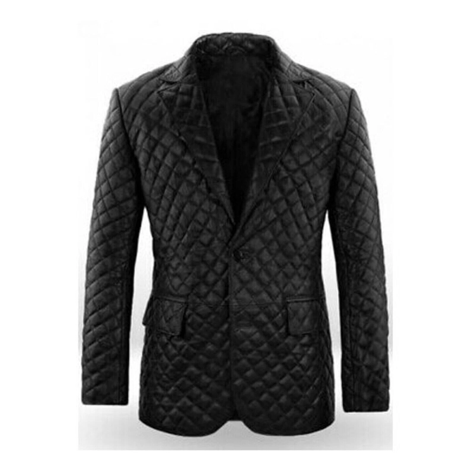 Mens Genuine Lambskin Soft Black Leather Blazer BOCELLI QUILTED
