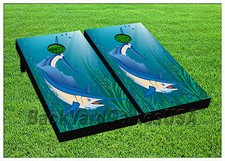 CORNHOLE BEANBAG TOSS GAME w Bags Game Boards Swordfish Fish Ocean Sea Set 919