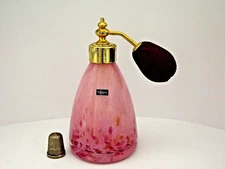 Labelled Mottled Pink Caithness Glass Perfume Bottle with Atomiser