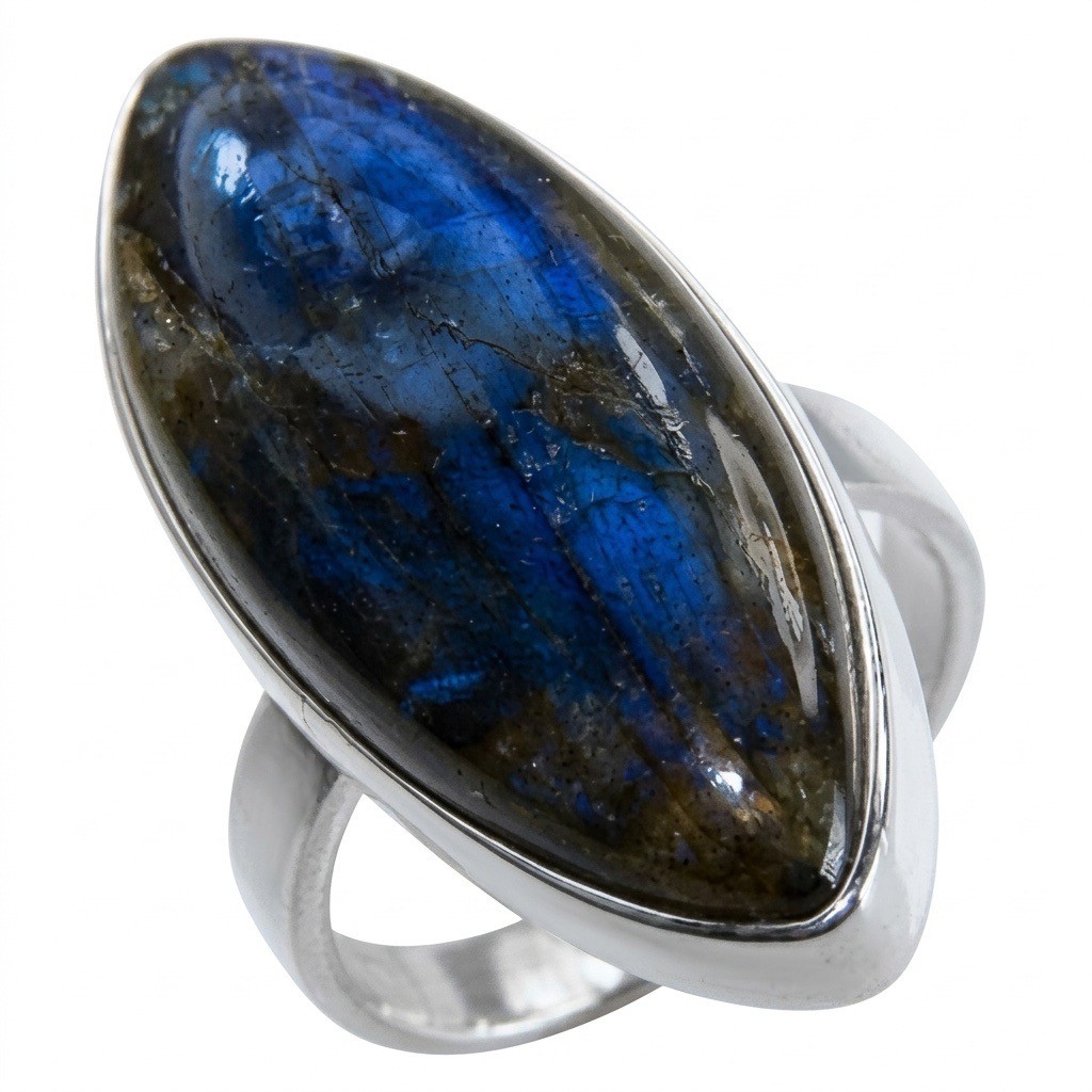 Natural Blue Labradorite Ring 925 Sterling Silver Handmade Large