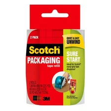 Scotch Sure Start Shipping Packaging Tape 2 Rolls Clear Strong Durable 2.6 Mil