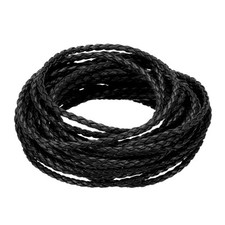 Braided Leather Cords, Round Leather Strap, 3mm 5 Yards, Black
