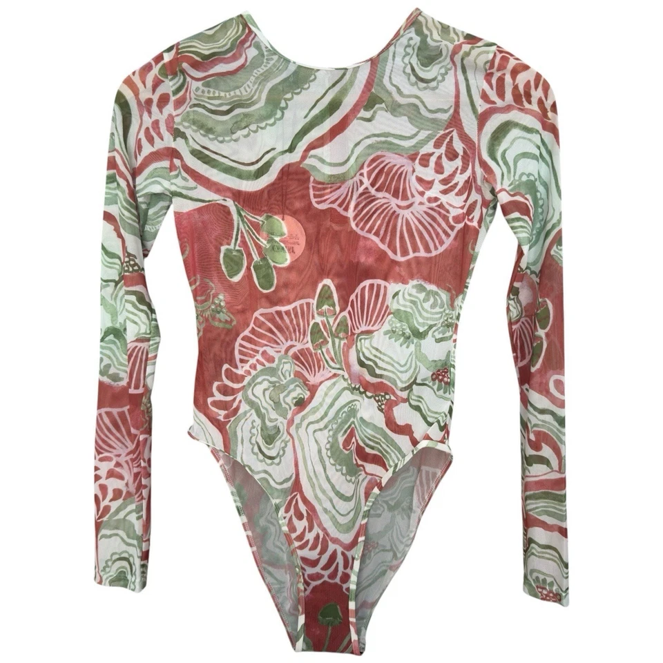Andrea Iyamah Elle Abstract Mushroom Bodysuit Semi Sheer Mesh Leotard Size S - Image 3 of 4