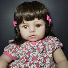 22” NPK Reborn Baby Doll Girl Realistic Look Brown Eyes / Hair With Bows & Suit