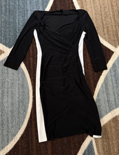 Chaps Black and White Faux Wrap Sheath Dress Women's Small Stretch