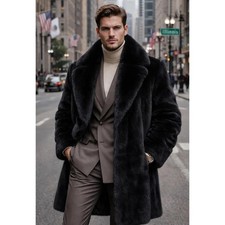 Men's Real Mink Fur Coat Black | Handmade Winter Overcoat