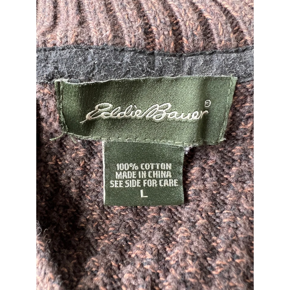 Suéter Henley Tejido Gofre L Eddie Bauer Para Hombres 100% Algodón Manga Larga Marrón Oscuro Foto 3 de 4