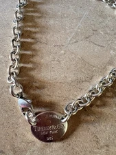 Tiffany & Co. Sterling Silver Oval Tag Necklace 15.5 Inch