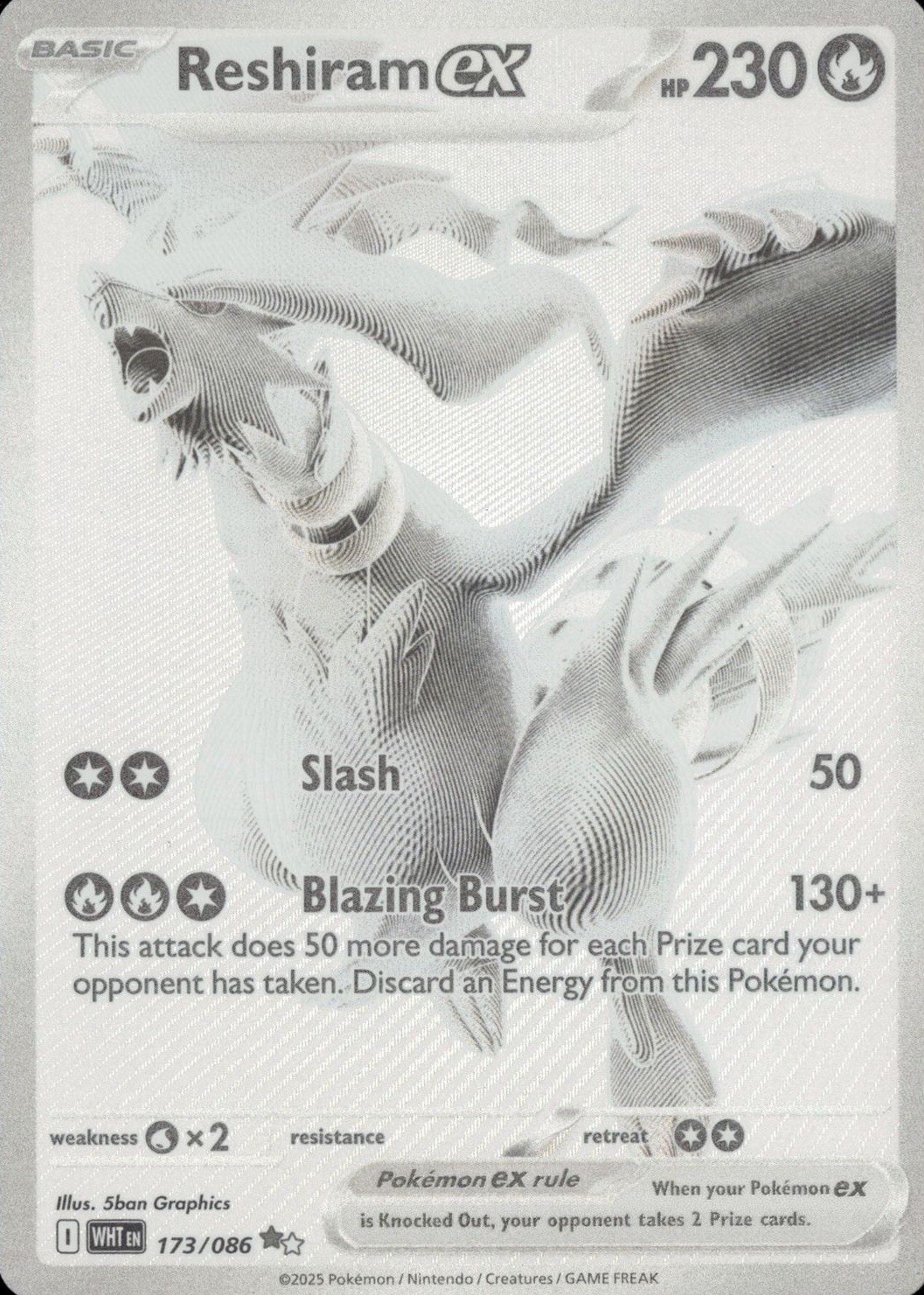 Pokémon TCG Reshiram EX White Flare Mint-Near Mint Condition Card 174/086 BWR