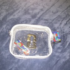 Clear PVC Makeup Bag with White Trim Zipper Pouch, 9 in x 6 in