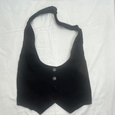 Lipstick Black Halter Button-Front Woven Polyester Sleeveless Top Women s L y2k