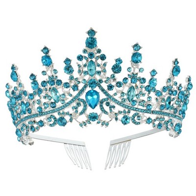 1 Pcs Lake BlueTone Crystal Tiara Crown Headband with Combs Tiaras