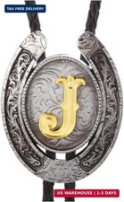 HUABOLA CALYN Vintage Bolo Tie for Men- Initial Letter ABCDMJR to Z Western Cowb