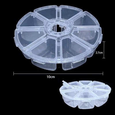 2 pcs Clear Round Beads Jeweley Display Box Case 8 Grids Storage Container 4''