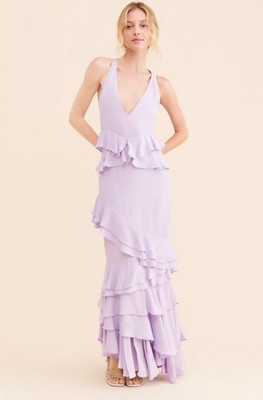 Anthropologie Let Me Be Femme Ruffled Maxi Dress Lilac Size M
