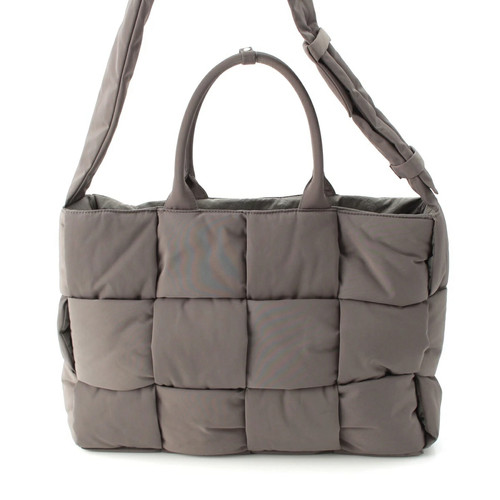 Bottega Veneta Maxi Intrecciato Arco Nylon Gray Shoulder Tote Bag