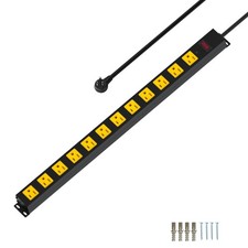 Metal 12 Outlet Mountable Power Strip, 2100J Surge Protector with Heavy Duty ...
