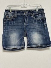 Rock Revival Denim Shorts Wmns 27 Medium Wash Julee Mid Rise Zip Fly Whisker 158