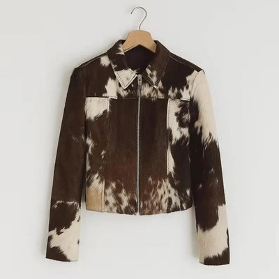 Genuine Cowhide Leather Jacket Hair-On Hide Coat Handmade Western Outerwear