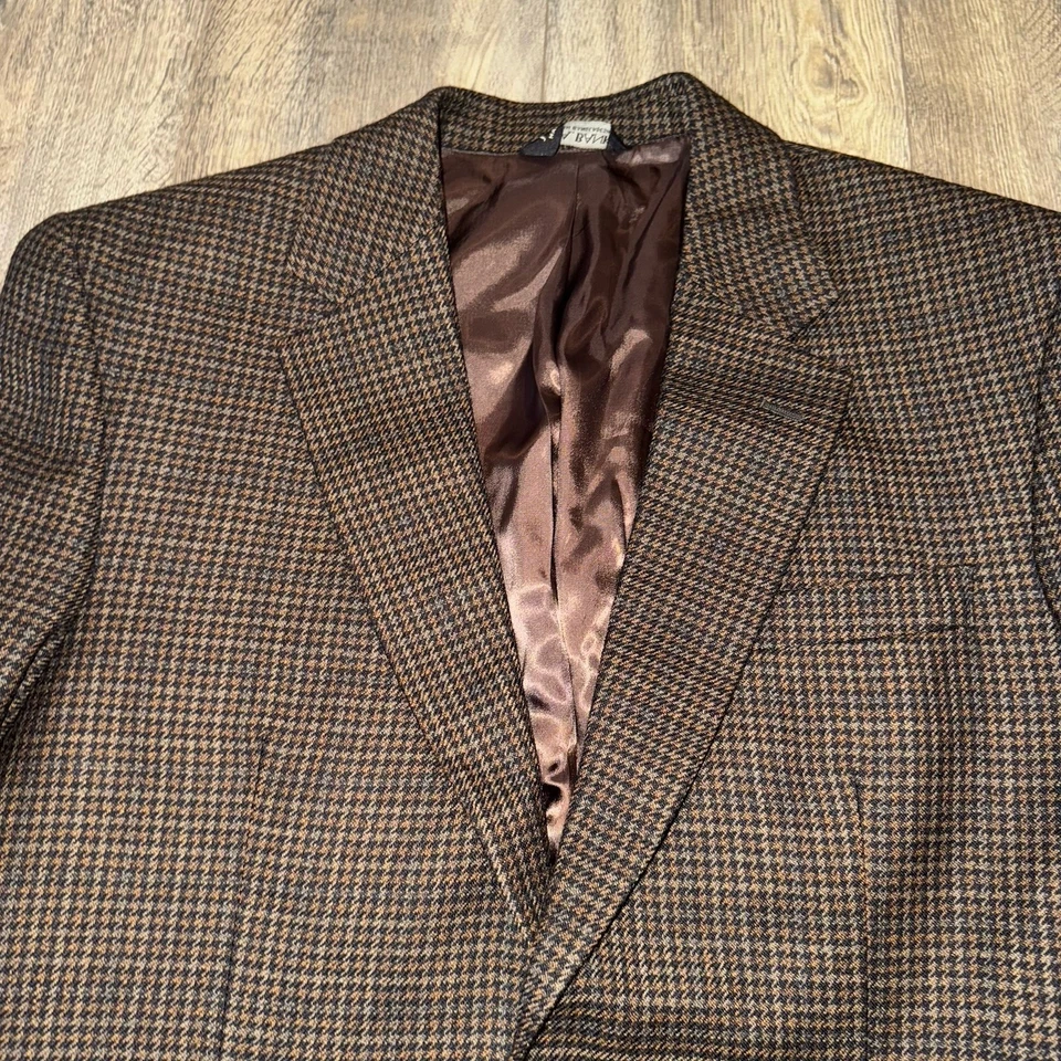 Abrigo Blazer Deportivo Jos A Bank Para Hombres Patrón Pata de Gallo 100% Lana Marrón 41L Foto 3 de 4