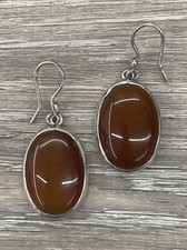 Unmarked Tests Sterling Silver Orange Oval Carnelian Stone Earrings 1.75" 12.97g