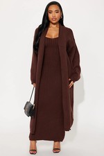 Local Love Sweater Maxi Dress Set(Chocolate)-Fashion Nova|47261