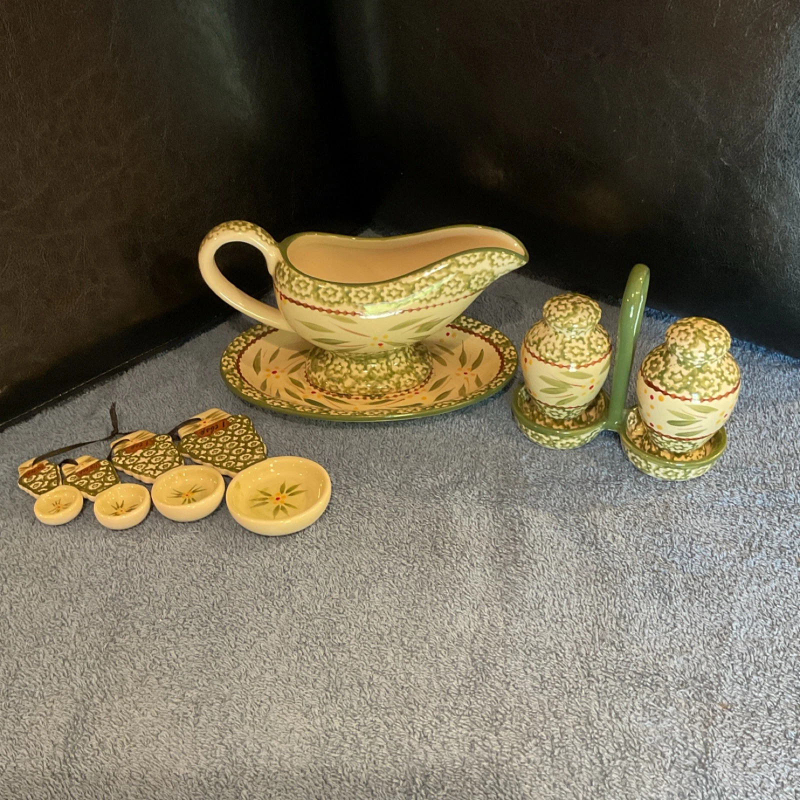 Temp-tations Old World Measuring Spoons,Salt & Pepper, Gravy Boat Set