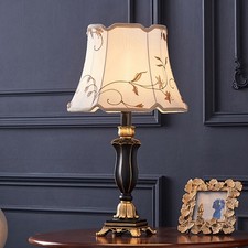 Traditional White Fabric Drum Shade Desk Lamp Romantic Bedside Nightstand Lamp