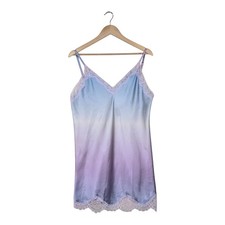 Victoria's Secret Satin Slip Gown Dress L Pastel Sky Ombre Low Back Lace Accent