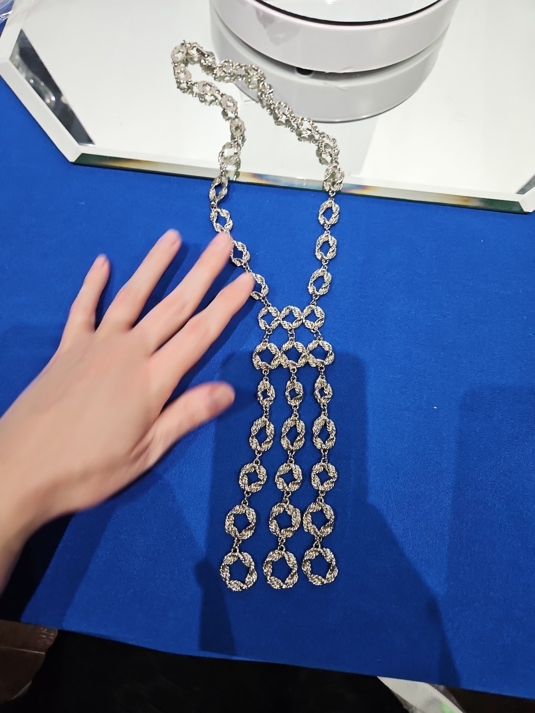 Statement Chain Necklace. Silver tone knotted rop… - image 16