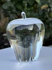 Steuben life-sized apple shaped crystal clear glass apple paperweight. Vintage