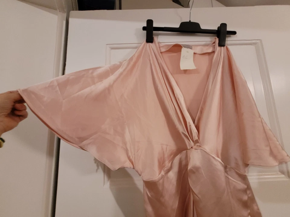 H&M Satin Kleid, Größe 42, lang, glänzend, altrosa - Bild 2 von 4