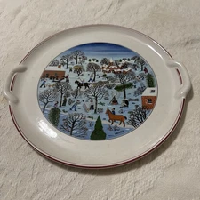 Villeroy & Boch "Naif Christmas" Porcelain Double Handle  Cake Plate 12" GERMANY