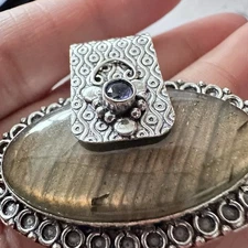 Pendant Labradorite And Accent Sapphire Large Gemstones Silver Tone 3331